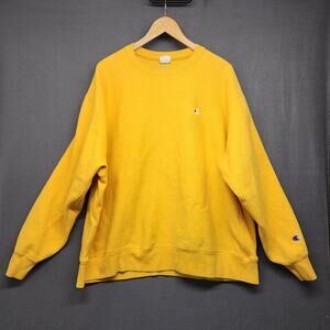 Champion Reverse Weave Sweatshirt Mens XXL 2XL Yellow Heavyweight Distressed